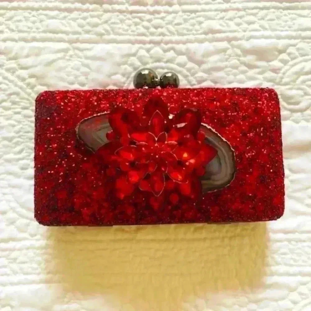 Lynn Rosencrantz Embellished Agate Crystal clutch purse